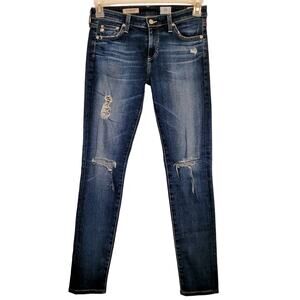 AG Adriano Goldschmied The Legging Ankle distressed super skinny blue jeans 27
